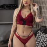 Conjunto Cropped em laise e renda detalhes trancados - Vermelho