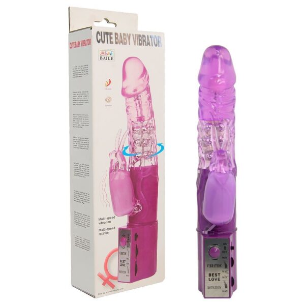 Vibrador Rotativo Com Pérolas Coelho Lilás 17,5 X 3 Cm