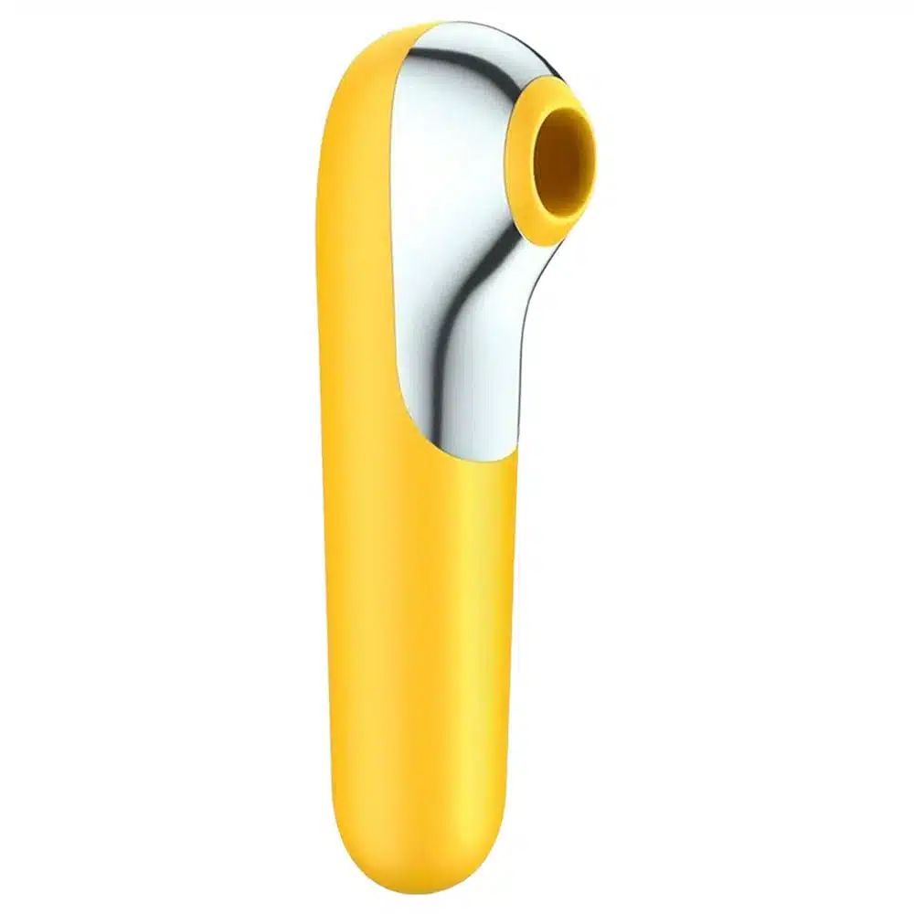 Satisfyer Dual love  Estimulador clitoriano e vibrador em silicone com 11 modos de sucção e vibração | cor: amarelo  Imagem 3
