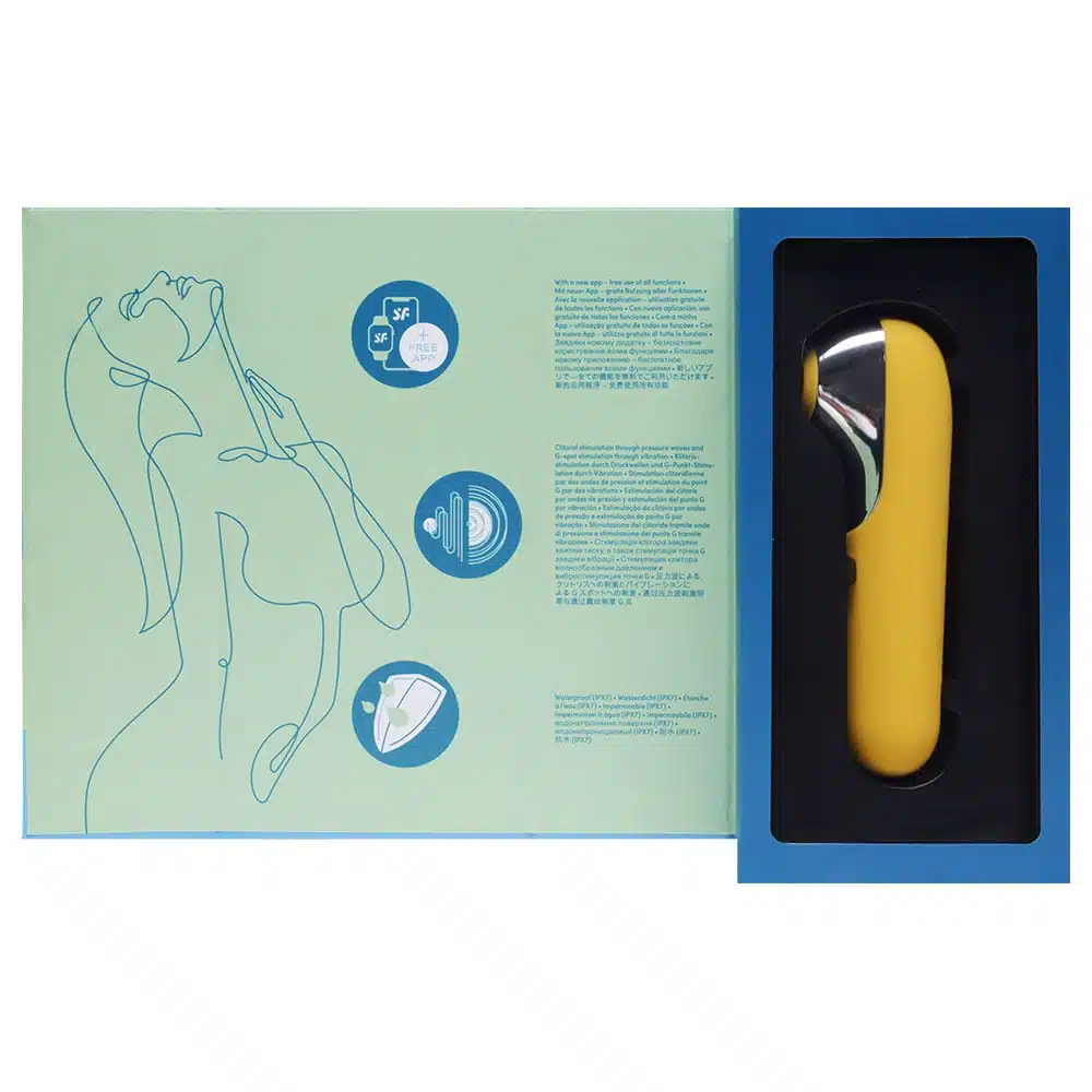 Satisfyer Dual love  Estimulador clitoriano e vibrador em silicone com 11 modos de sucção e vibração | cor: amarelo  Imagem 5