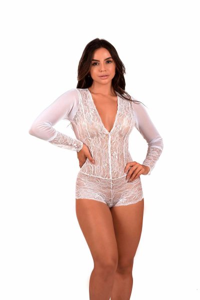 Body Sensual branco com manga Longa - Hagatha