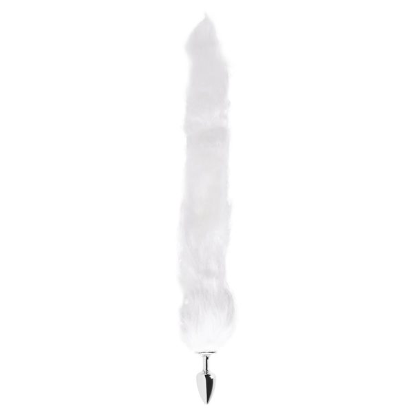 Plug Anal em Metal Cromado com Rabo Longo Branco - Hard - Image 4