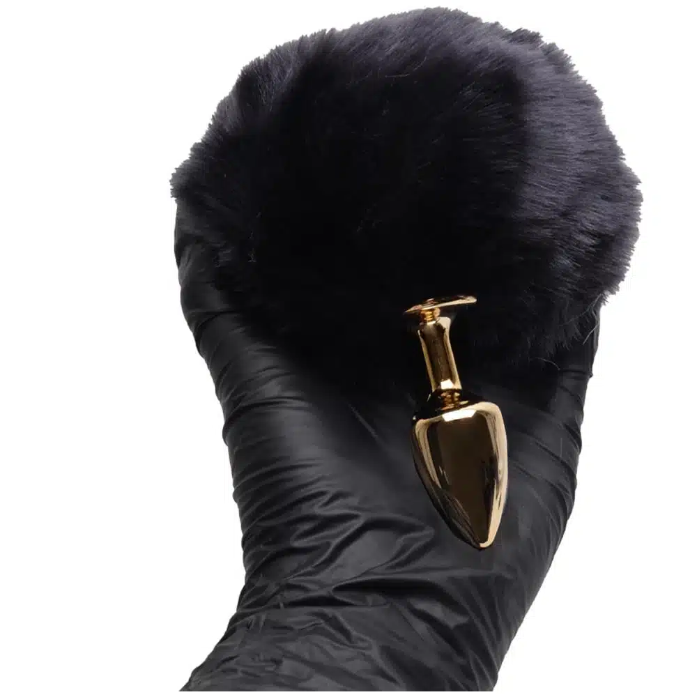 Plug De Metal Dourado Com Rabo Pompom Escuro – Hard  Imagem 5