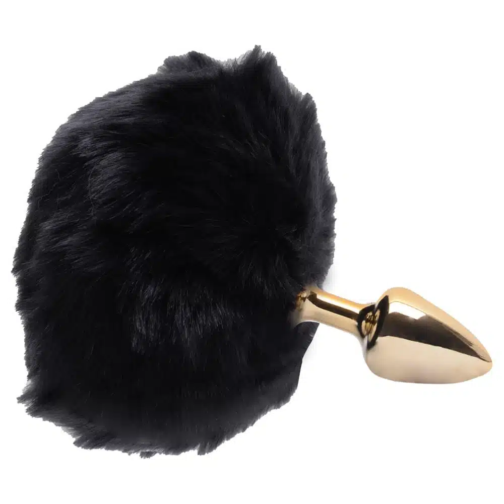 Plug De Metal Dourado Com Rabo Pompom Escuro – Hard  Imagem 3