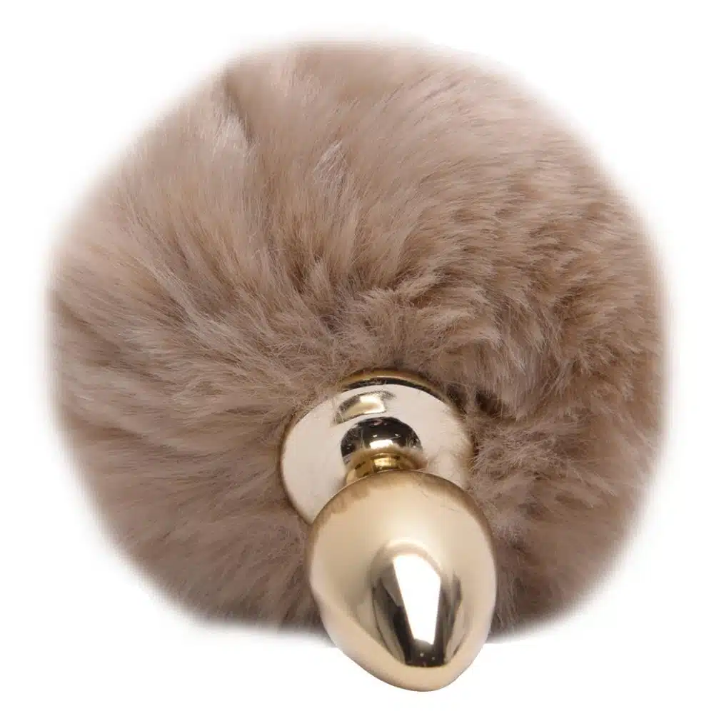 Plug De Metal Dourado Com Rabo Pompom Claro – Hard  Imagem 2