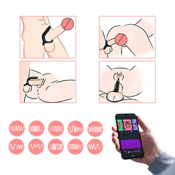 Anel peniano duplo recarregável em silicone com 7 modos de vibração com controle via aplicativo - Magic motion rise - Image 14