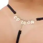 Calcinha Fio Dental Renda Preta Palavras Strass Tallyta - Imagem 22