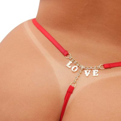 Calinha Fio Dental Plus Size Vermelha com escritas Strass 37 15196123302 6 158vm 19