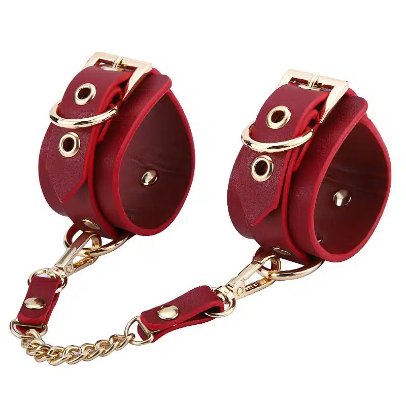 kit Thierry Bolsa de Bondage com algemas e coleira com corrente na cor vinho  Imagem 4