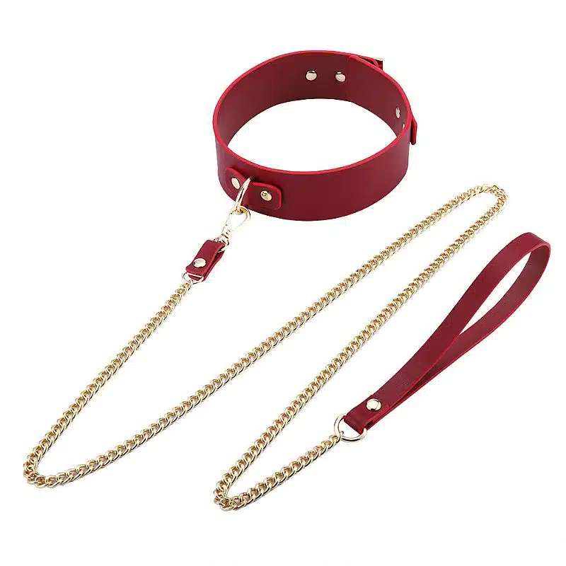 kit Thierry Bolsa de Bondage com algemas e coleira com corrente na cor vinho  Imagem 3