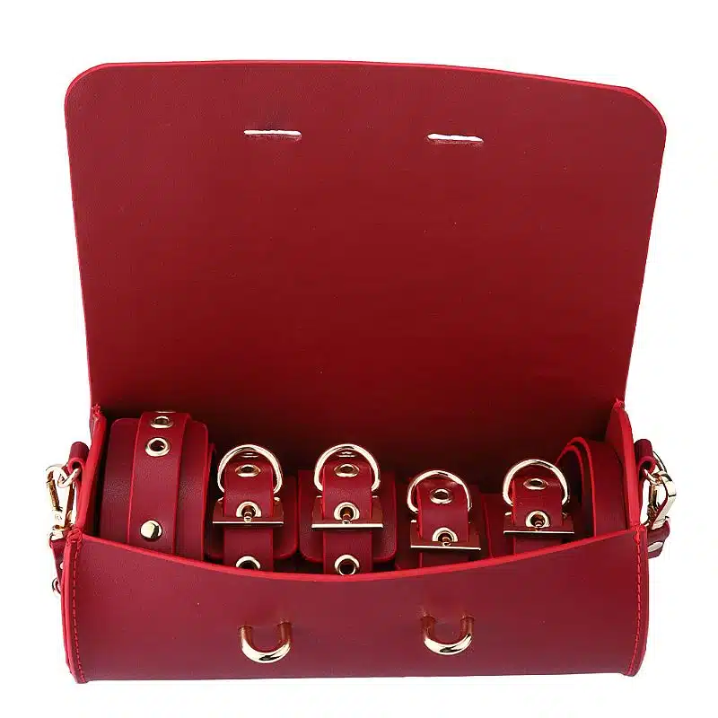 kit Thierry Bolsa de Bondage com algemas e coleira com corrente na cor vinho  Imagem 12