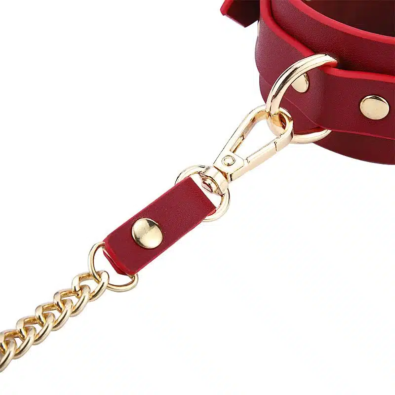 kit Thierry Bolsa de Bondage com algemas e coleira com corrente na cor vinho  Imagem 6