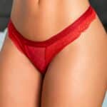 Calcinha vermelha sexy com elástico personalizado e fio duplo feito em renda
