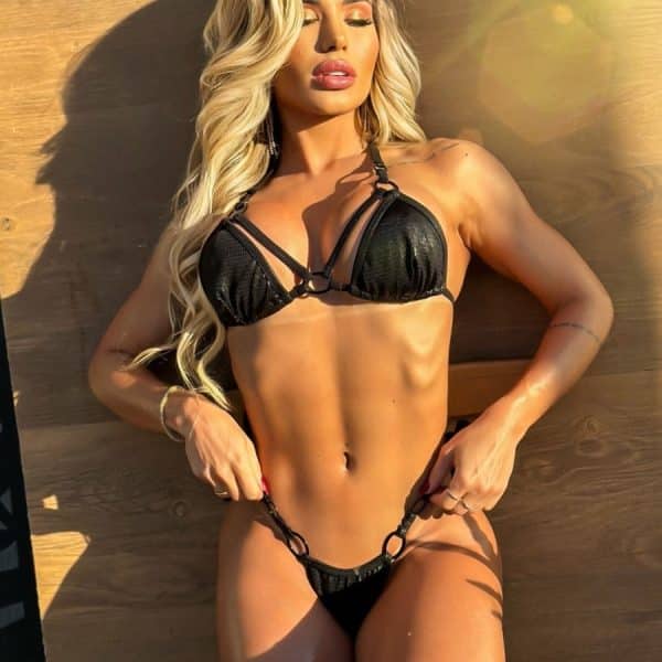 Biquini cortina Preto com strapp e argolas