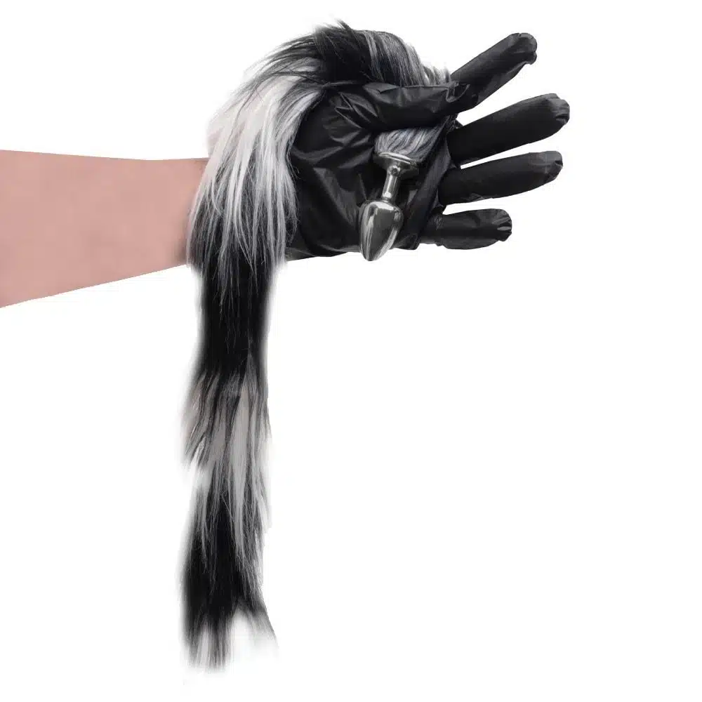 Plug Anal pequeno Metal Cor Cromado Rabo Degradê preto Hard Metal  Imagem 5