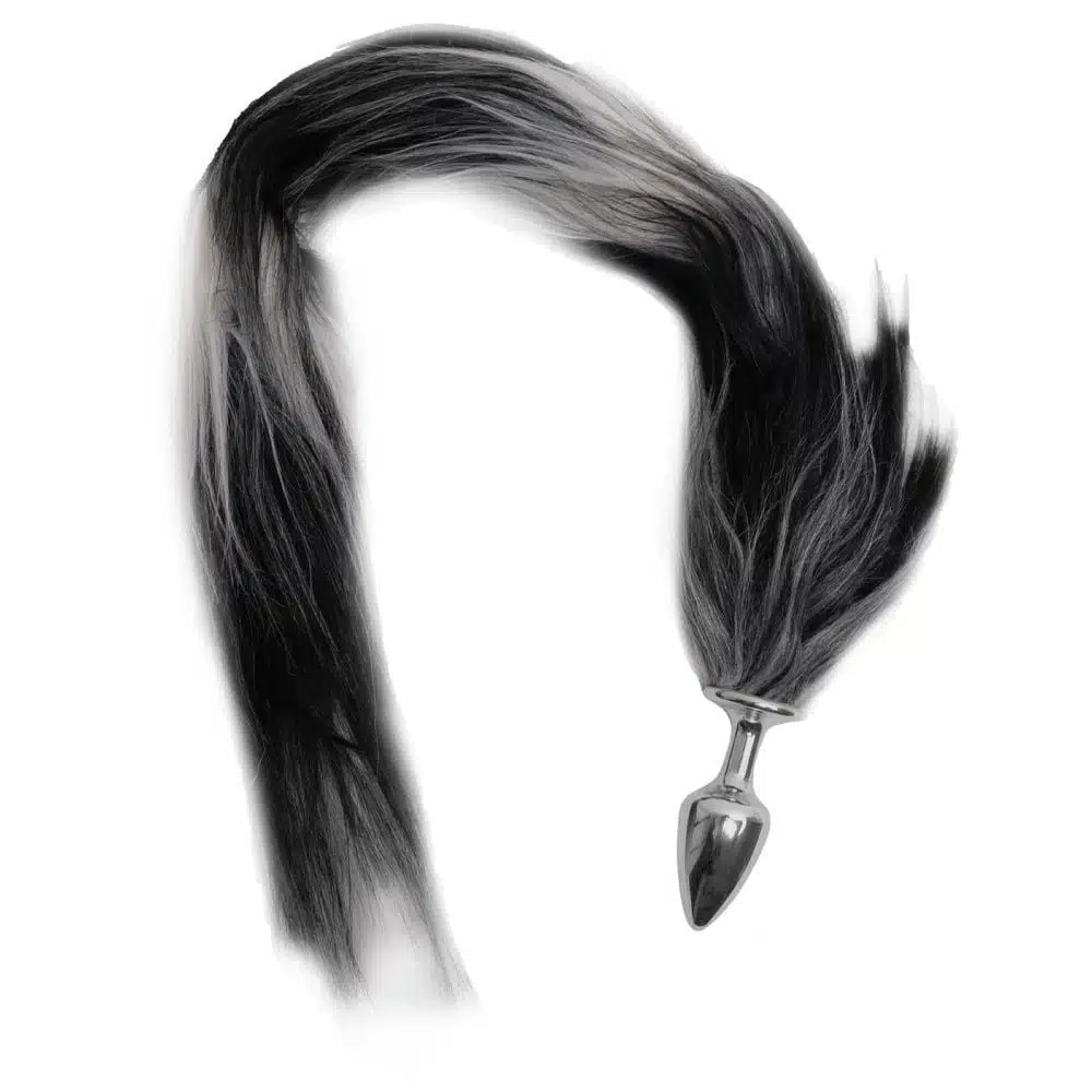 Plug Anal pequeno Metal Cor Cromado Rabo Degradê preto Hard Metal  Imagem 3