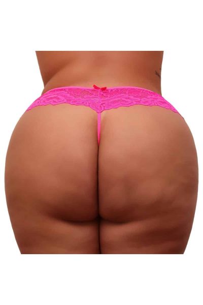 Alternative view of Calcinha Fio Dental Plus Size Tailandesa Rosa Neon Luz Negra Bilha Escuro Tallyta