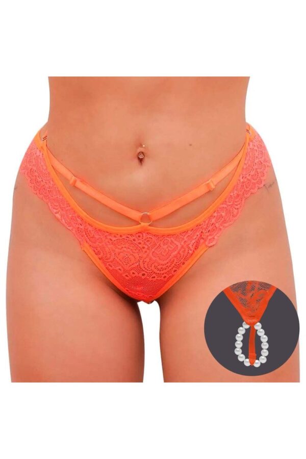 Calcinha tailandesa em renda personalizável laranja neon