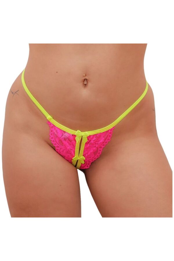 Calcinha Fio Dental Sensual Secretária Rosa neon Tallyta