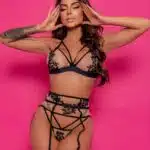 Kit Lingerie completo ilusion preto com cinta ilusion + meia - 4 peças