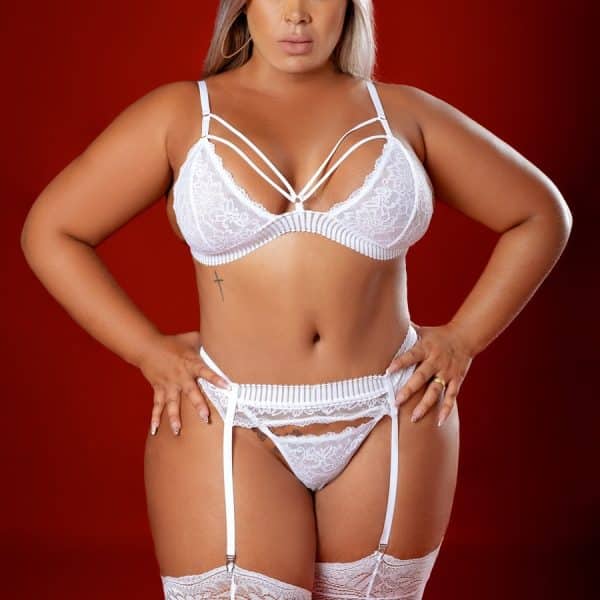 Conjunto plus size  branco sem bojo calcinha sexy com renda