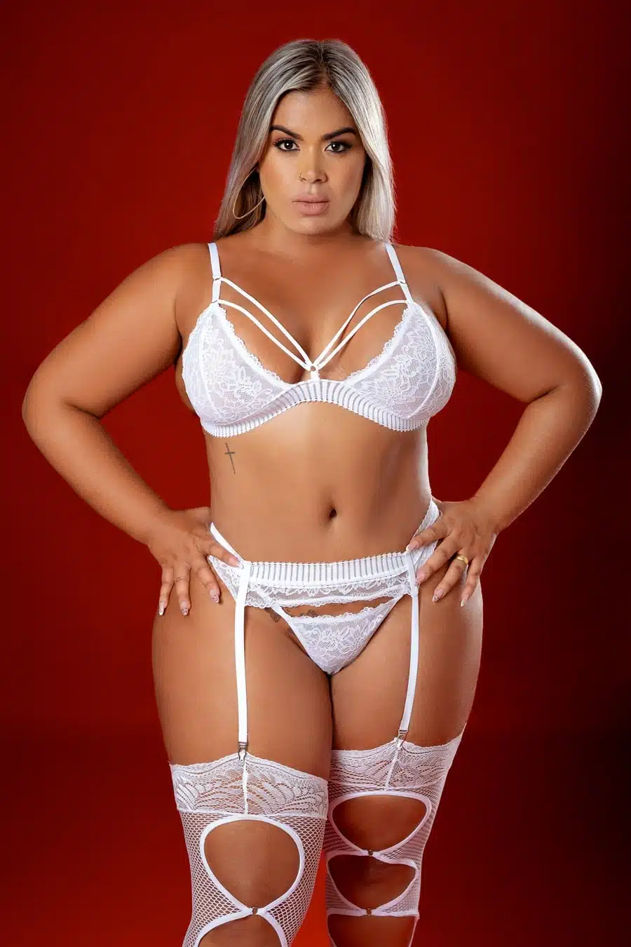 Conjunto plus size branco sem bojo calcinha sexy com renda