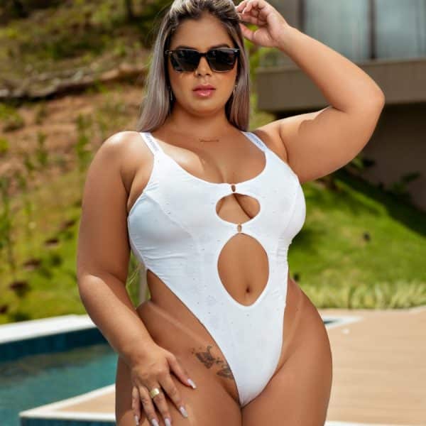 Maio Plus size branco aline asa delta sexy em lese e alca de elástico personalizado