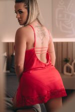 Camisola pink de cetim e renda com strappy bra na frente e nas costas - Imagem 6
