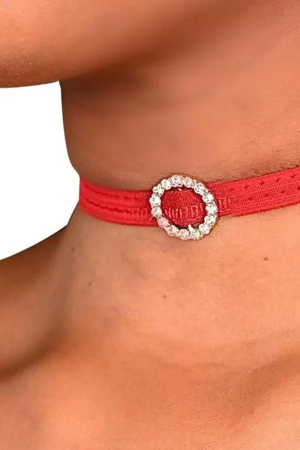 Calcinha Fio Dental Fetiche Vermelha Esposinha Puta com chocker - Imagem 3