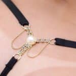 Calcinha Fio Dental Strass Com Pérola Preto