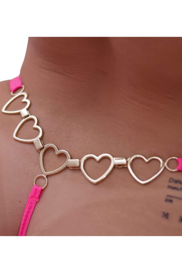 Calcinha fio Dental em Renda Rosa neon Cinco Corações - Image 2