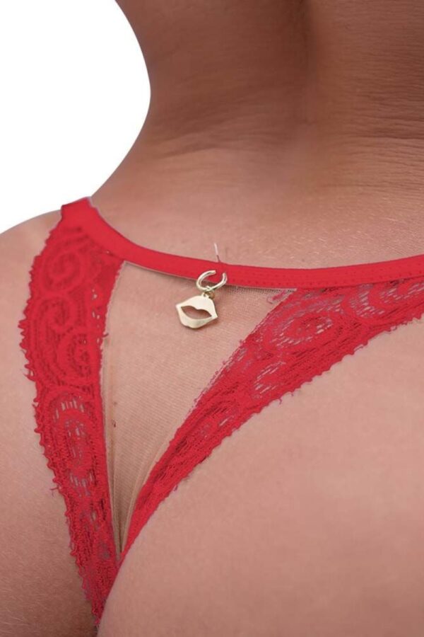 Conjunto Sensual vermelho Beijo Molhado com Detalhes em Renda - Image 3