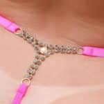 Calcinha Fio Dental Rosa neon com Strass Bumbum