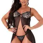 Camisola Sensual Beijo na cor Preta feita em tule