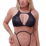 Body Rendado com abertura sem Juízo em Tule na cor preto