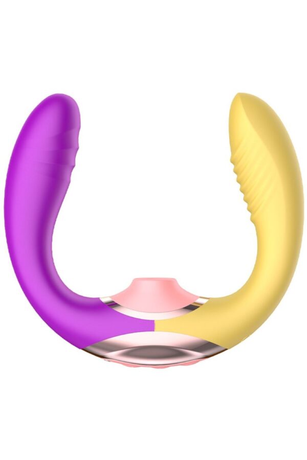 Vibrador Duplo para Lésbicas com Sugador e Movimento de Vem