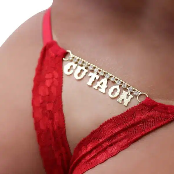 Calcinha Fio Dental Gis Vermelha Palavras Strass - Imagem 23