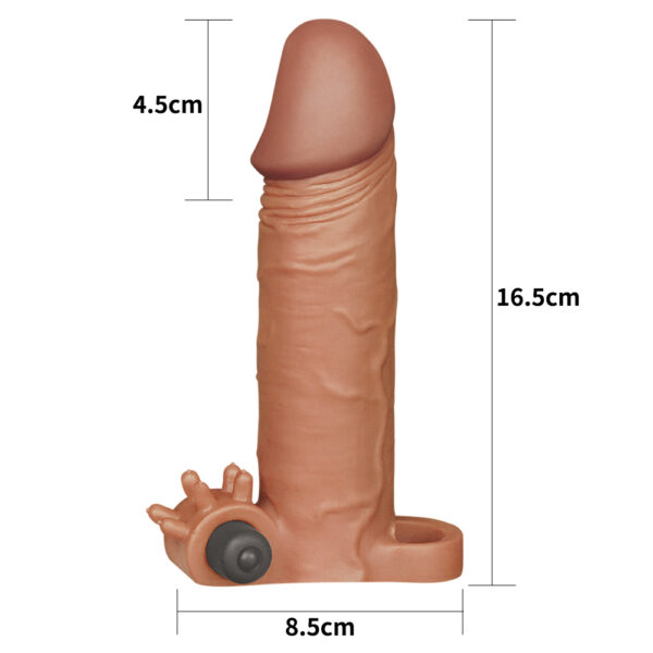 Capa Peniana ultra Realística marrom em cyberskin com Vibrador e Anel 17,5cm - Image 3