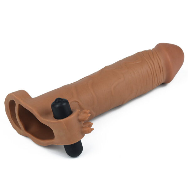 Capa peniana marrom com extensor de 5 cm e anel para escroto, estimulador de clitóris e cápsula vibratória - Lovetoy - Image 5