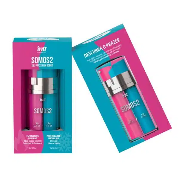 Kit Somos2 gel excitante feminino vibra pulsa e esquenta e gel prolongador masculino esfria - intt cosméticos - Imagem 3