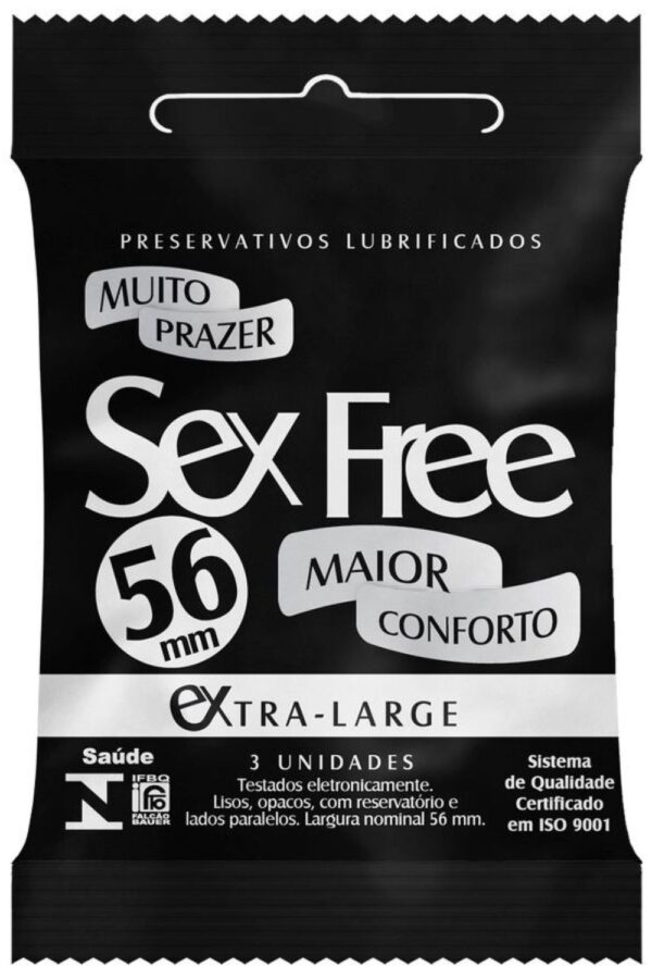 Preservativos Lubrificados Extra Large 56mm com 3 unidades Sex Free