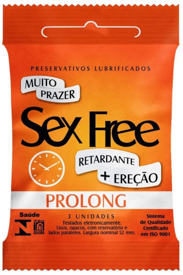 Preservativos Lubrificados Prolong com 3 unidades Sex Free