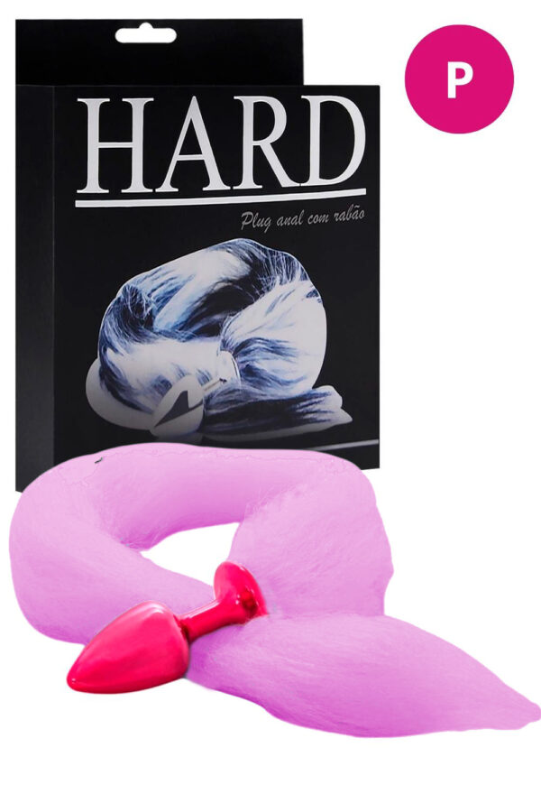 Plug anal pequeno em Metal Rosa com Rabo Longo rosa - Hard