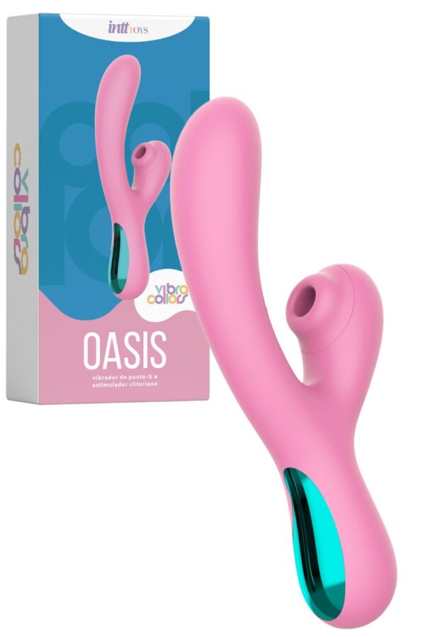 Oasis Vibrador Rabbit em Silicone com 10 Modos de Vibração, 10 Ondas de Pressão e Recarregável - Intt Toys