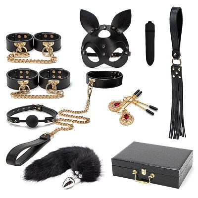 kit Maleta Sado de Luxo com 1 Bullet - Algema, Tornozeleira com Corrente,Venda e Chicote, Rabo de raposa 8 15304087126 27733 4