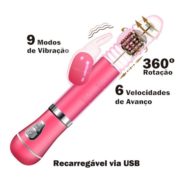 Vibrador Rotativo de Coelho com Vai e vem Recarregável com estimulador clitoriano - Image 9