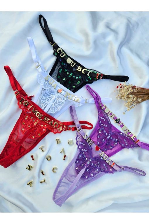 Calcinha fio personalizável com tule liso lantejoula - Image 3