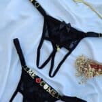 Calcinha fio secretária preto personalizável petala