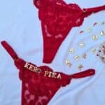 Calcinha Vermelha fio personalizável borboleta tule coração