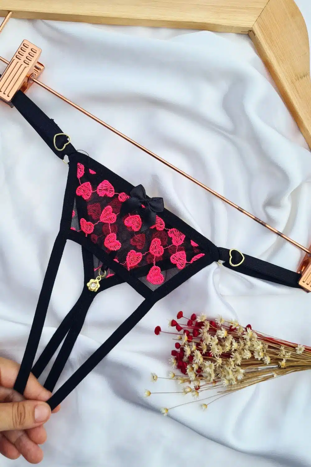 Calcinha personalizavel fio secretária Preto com rosa neon  Imagem 2